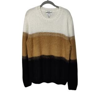 COS Mens Sz L Regular Fit Thick Wool Mohair Blend Sweater Colorblock Brown Black